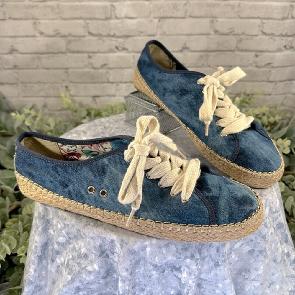 EMU Australia Blue Tie Dye Denim Lace-up Espadrille Sneakers WMS 9M💙EUC💙